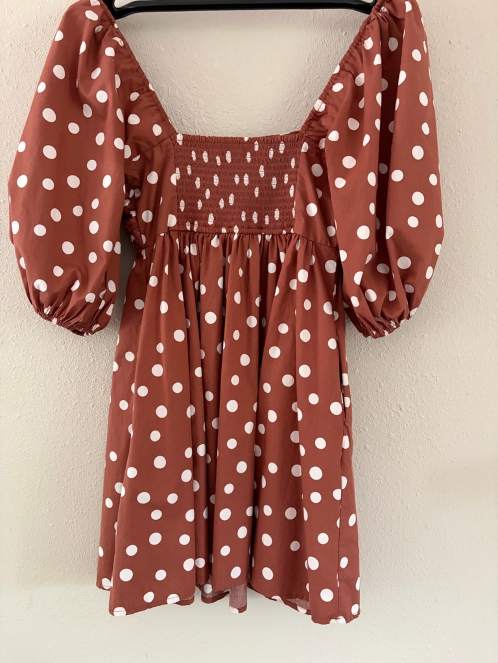 Abercrombie & Fitch Rust Brown Polka Dot Puff Sleeve Mini Dress - Picture 5 of 9